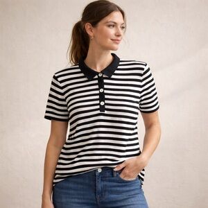 Banana Republic Black White Striped Polo Top Women’s XL